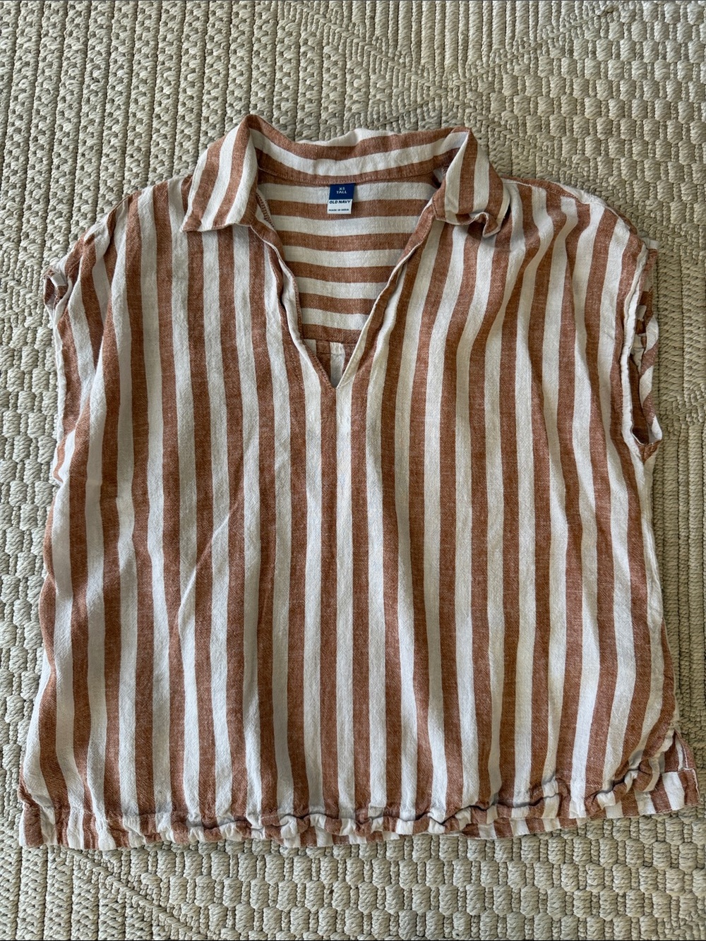 Old Navy Striped Collared V-Neck Tunic - Rust & White